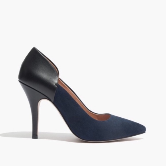 Madewell The Maddie Blue & Black Leather Suede Heels size 10